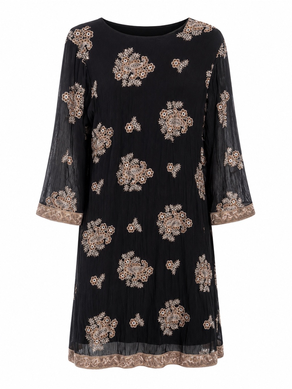 Black Embroidered‎ Mirror Tunic Dress Boho Indie Festival Ethnic Kurta